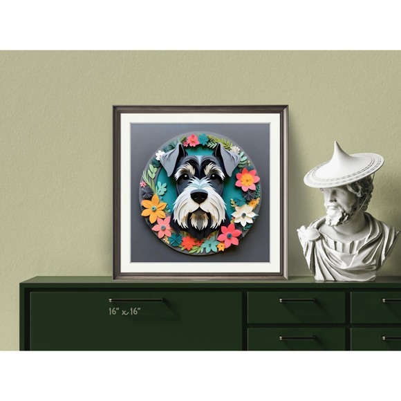 Miniature Schnauzer Papercut Art: 12x12 Gray Dog Pet Portrait Digital Art Print - Picture 4 of 7